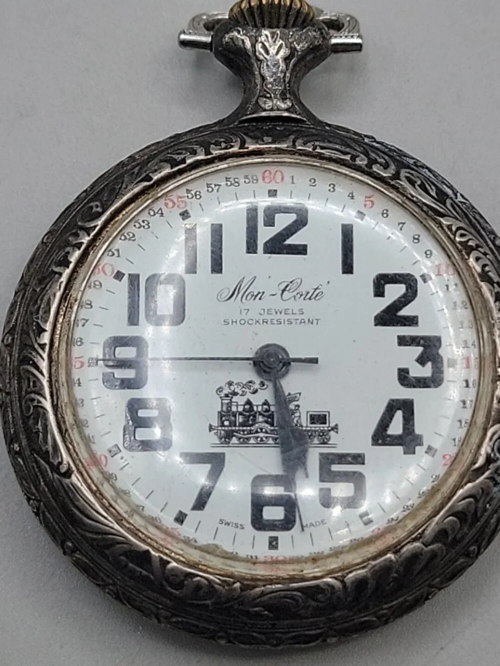 Swiss Railroad Grade Wind Pocket Watch Mon-Corte By EVASO SA 17j Antique